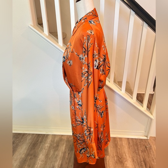 Equipment Floral Orange Wrap Dress Size Large - Picture 3 of 16
